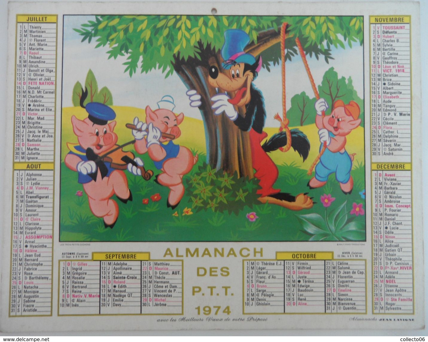 Almanach Des PTT 1974 Walt Disney Blanche Neige Petits Cochons - Big : 1971-80