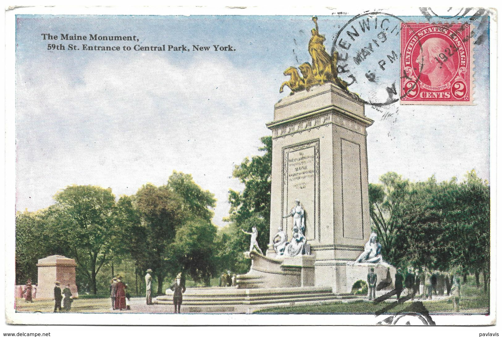 USA – The Maine Monument – 59th St. Entrance To Central Park – New York – A Stamp 2 Cents – Year 1923 - Parks & Gärten