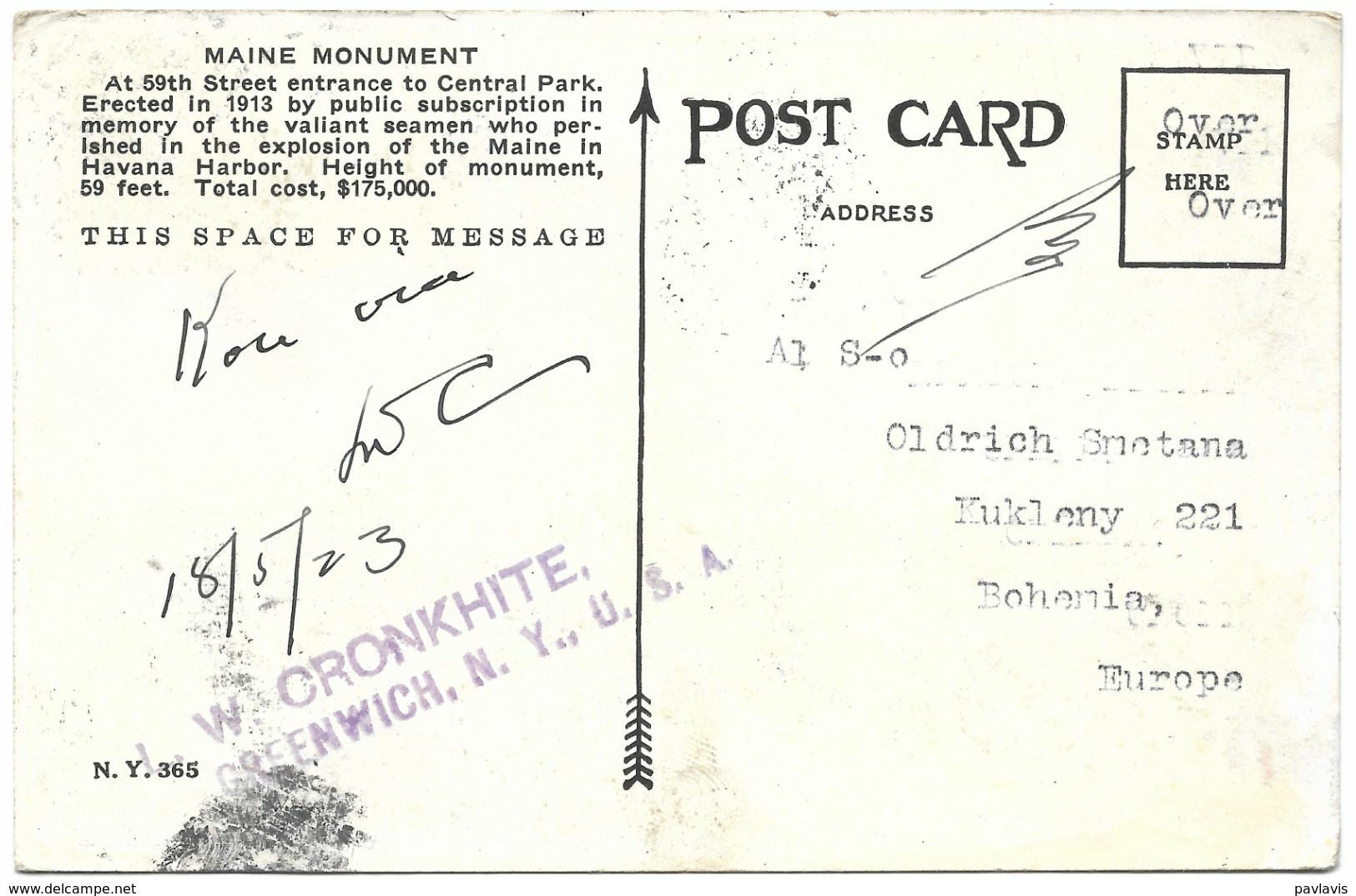 USA – The Maine Monument – 59th St. Entrance To Central Park – New York – A Stamp 2 Cents – Year 1923 - Parchi & Giardini