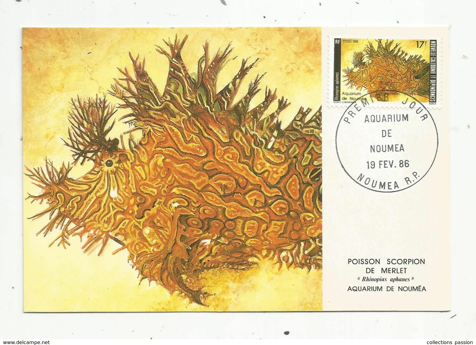 Carte Maximum , Premier Jour , NOUVELLE CALEDONIE ,aquarium De NOUMEA ,NOUMEA R.P. ,poisson Scorpion De Merlet - Storia Postale