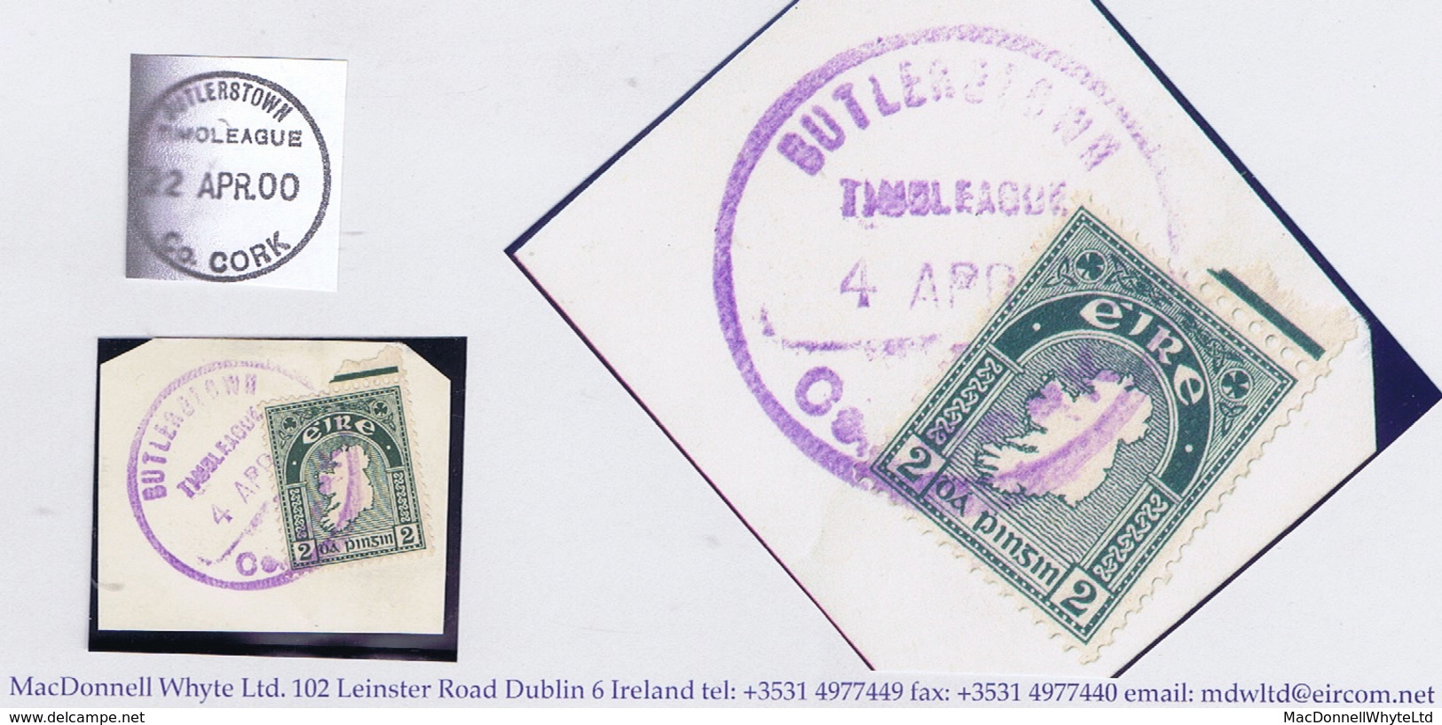 Ireland Cork 1929 Rubber Climax Dater Of BUTLERSTOWN TIMOLEAGUE Co CORK 4 APR.29 On Piece With Map 2d Definitive - Unused Stamps