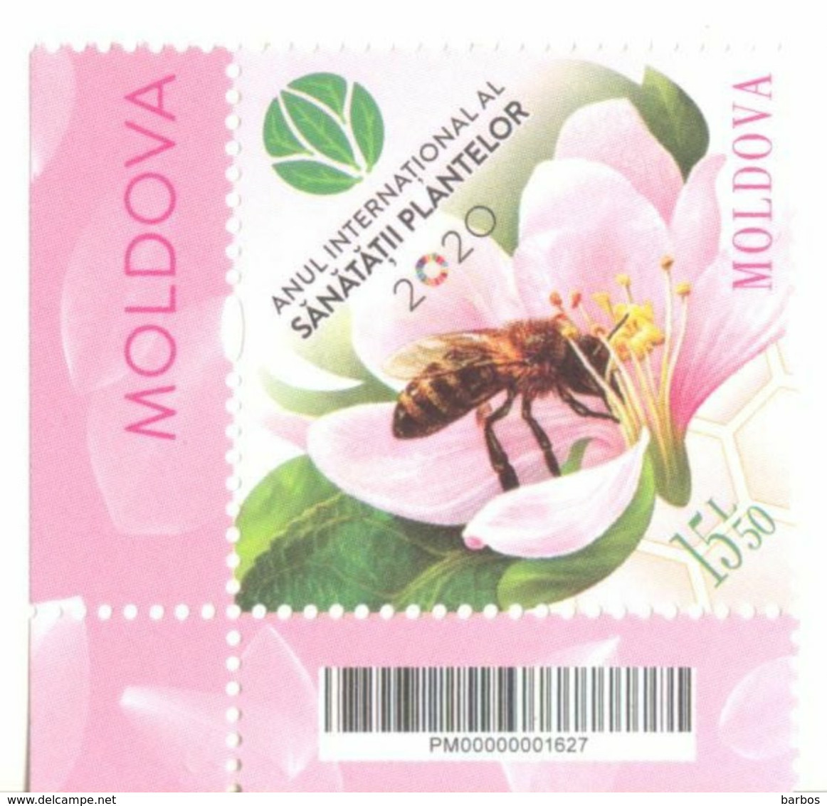 2020 , Moldova , Moldavie , UNO: 2020 - International Year Of Plant Health , 1 V. , Insectes , Flowers , Bees ,  MNH - Moldova