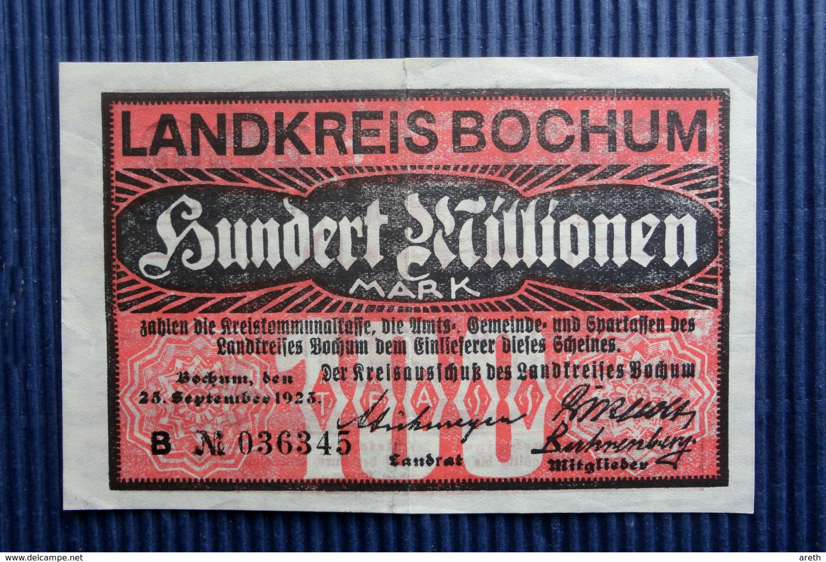 Allemagne - Billet  100 Millions 1923  LANDKREIS BOCHUM - Non Classés
