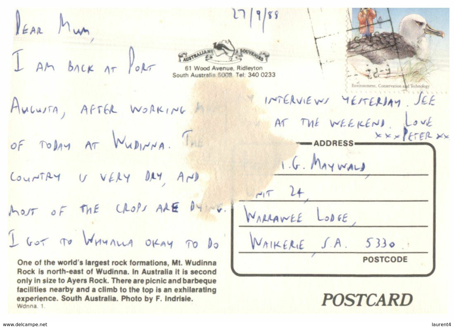 (M 6) Australia - SA - Wudinna (with Stamp) (1) - Autres & Non Classés