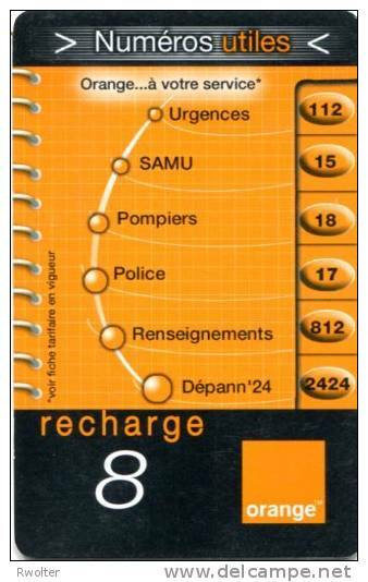@+ Recharge Orange De La Réunion - 8 Euros "Numéros Utiles". Date 01/03 - Riunione