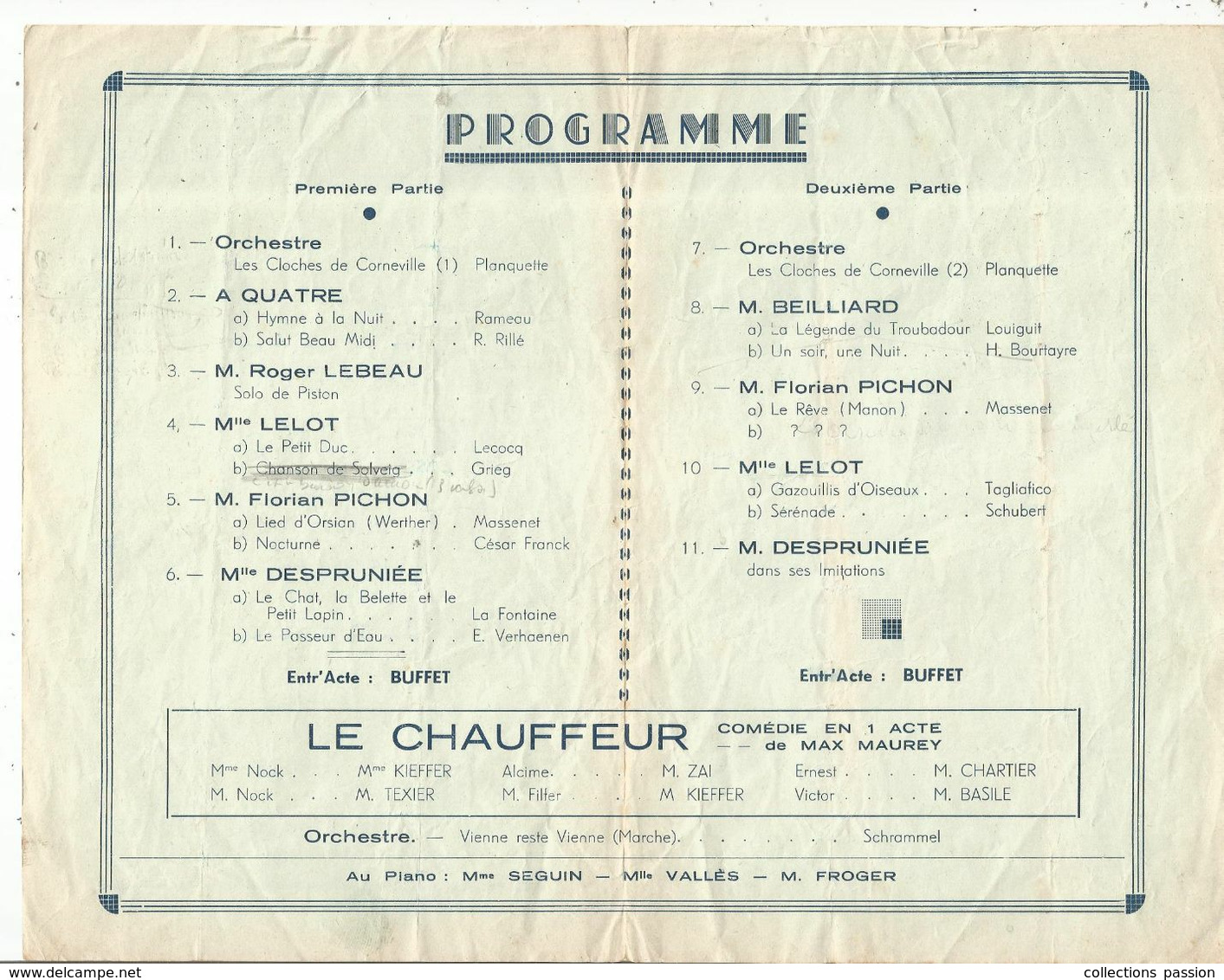 Programme , Imp. Reuillon , CHATELLERAULT , Théâtre Du Cercle Catholique , Soirée Artistique ,4 Pages , Frais Fr 1.65 E - Programs