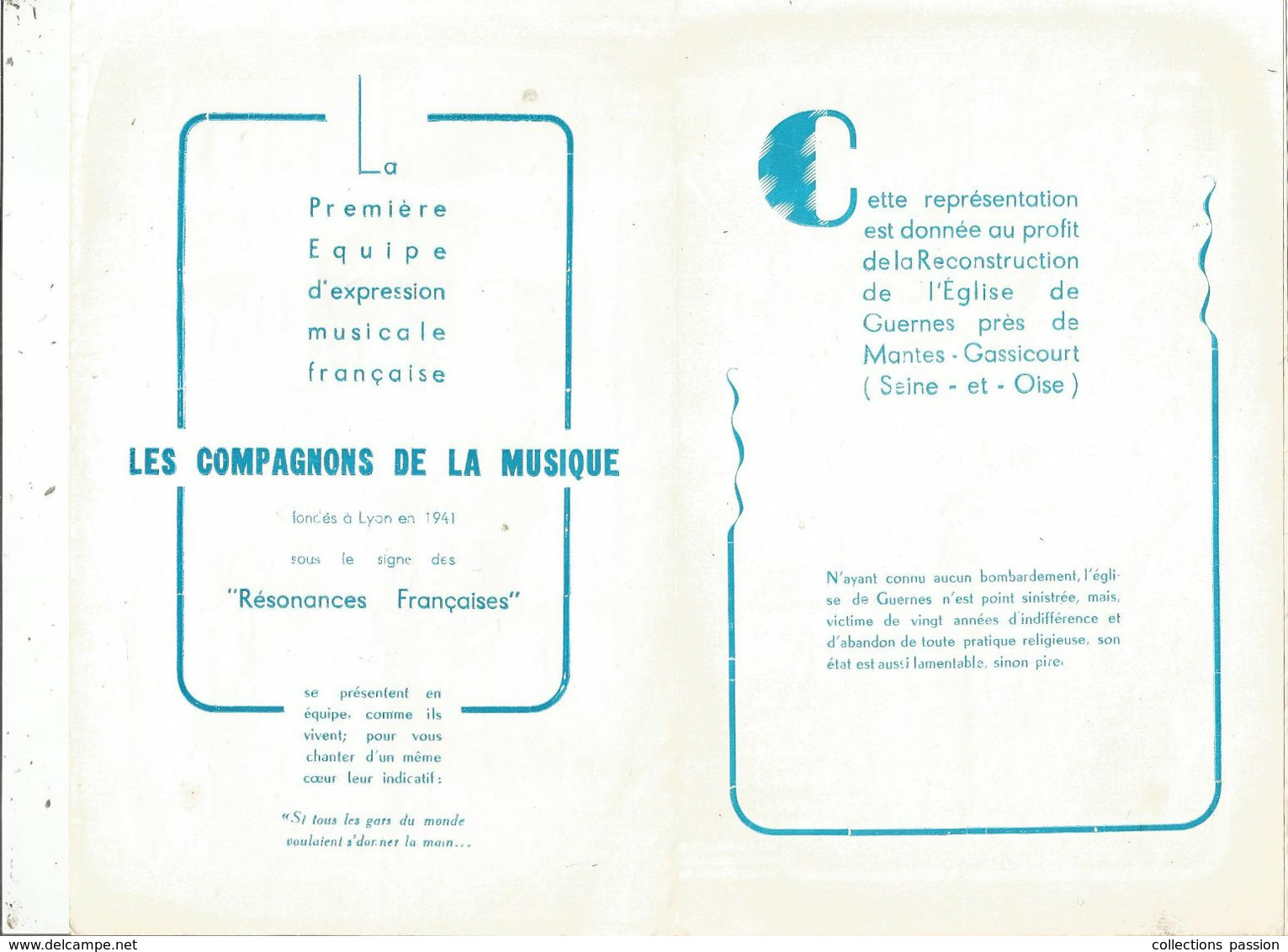 PROGRAMME , Gala Des Compagnons De La Musique , Au Profit De L'église De GUERNES , Dédicacé, 1949, Frais Fr 1.95 E - Programma's