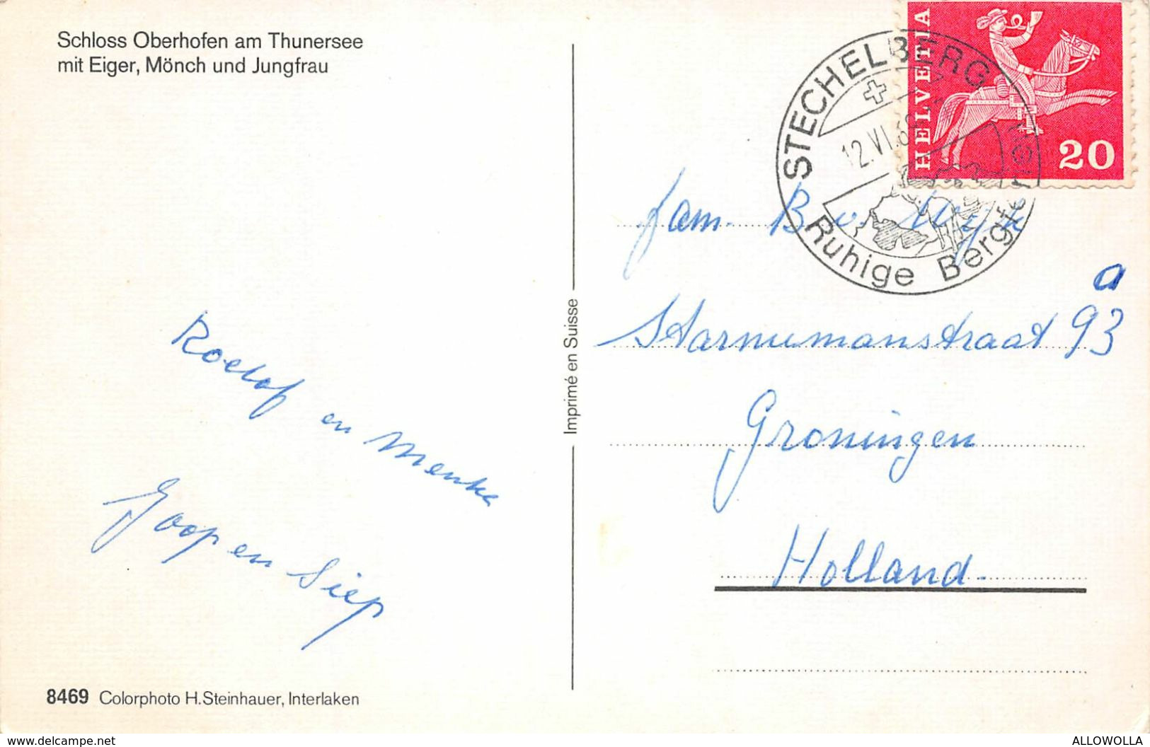 9060 " SCHLOSS OBERHOFEN AM THUNERSEE MIT EIGER MÖNCH UND JUNGFRAU"-CARTOLINA POSTALE ORIGINALE  SPEDITA 1969 - Oberhofen Am Thunersee