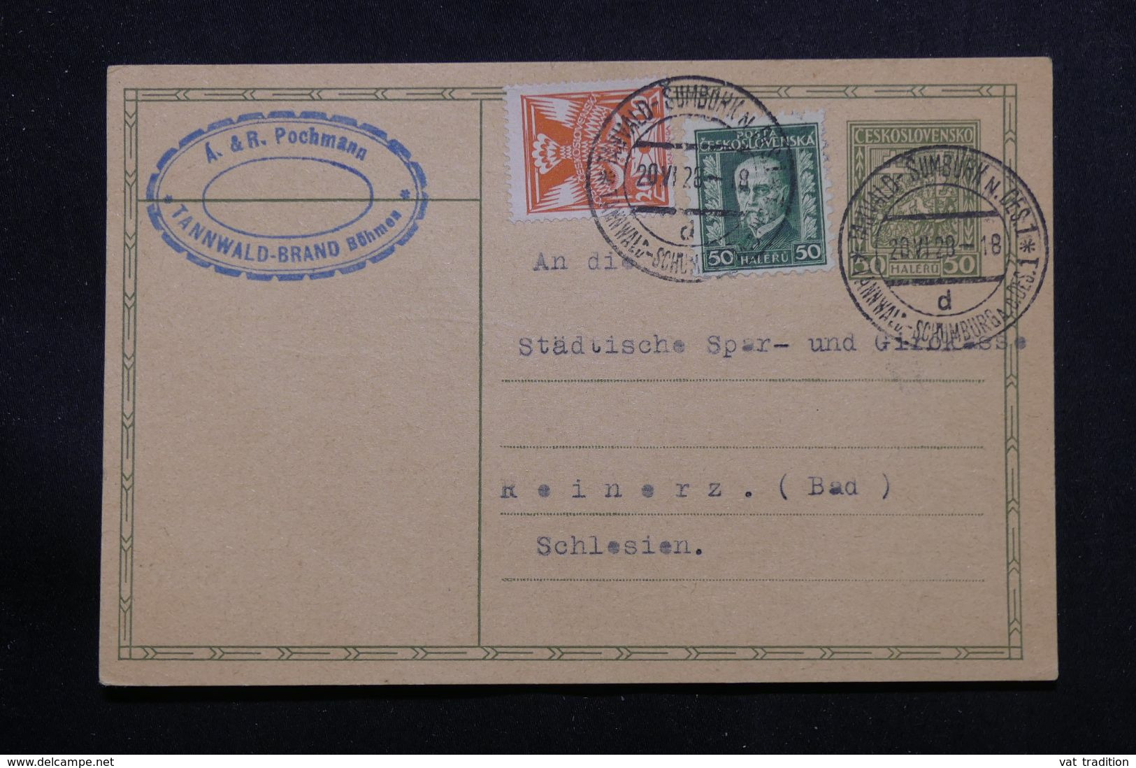 TCHÉCOSLOVAQUIE - Entier Postal + Compléments De Tannwald Pour Reinerz En 1928 - L 71349 - Postales