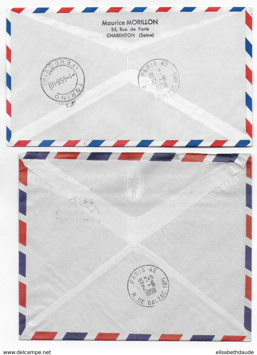 1958 - ENVELOPPES 1° LIAISON AERIENNE PARIS => TURIN (ITALIE) Par ALITALIA ALLER Et RETOUR ! - 1927-1959 Brieven & Documenten