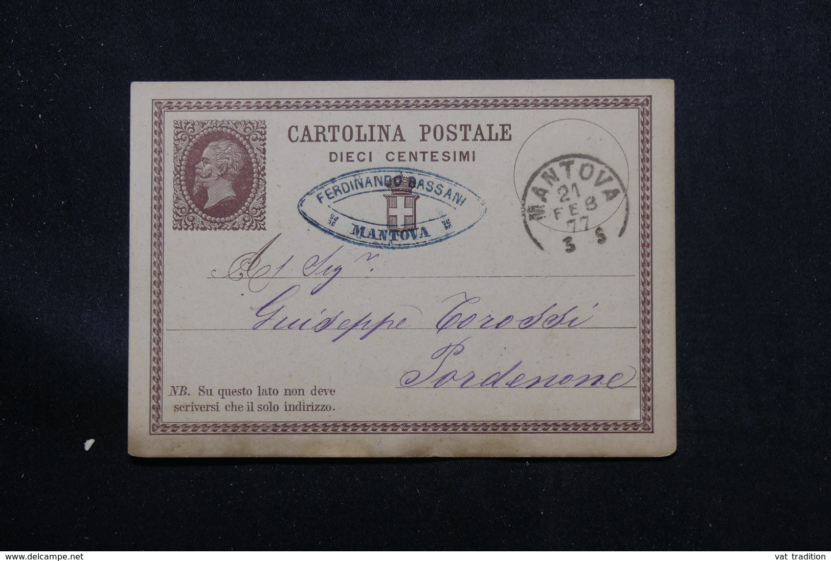 ITALIE - Entier Postal De Mantova Pour Pordenone En 1877 - L 71423 - Interi Postali