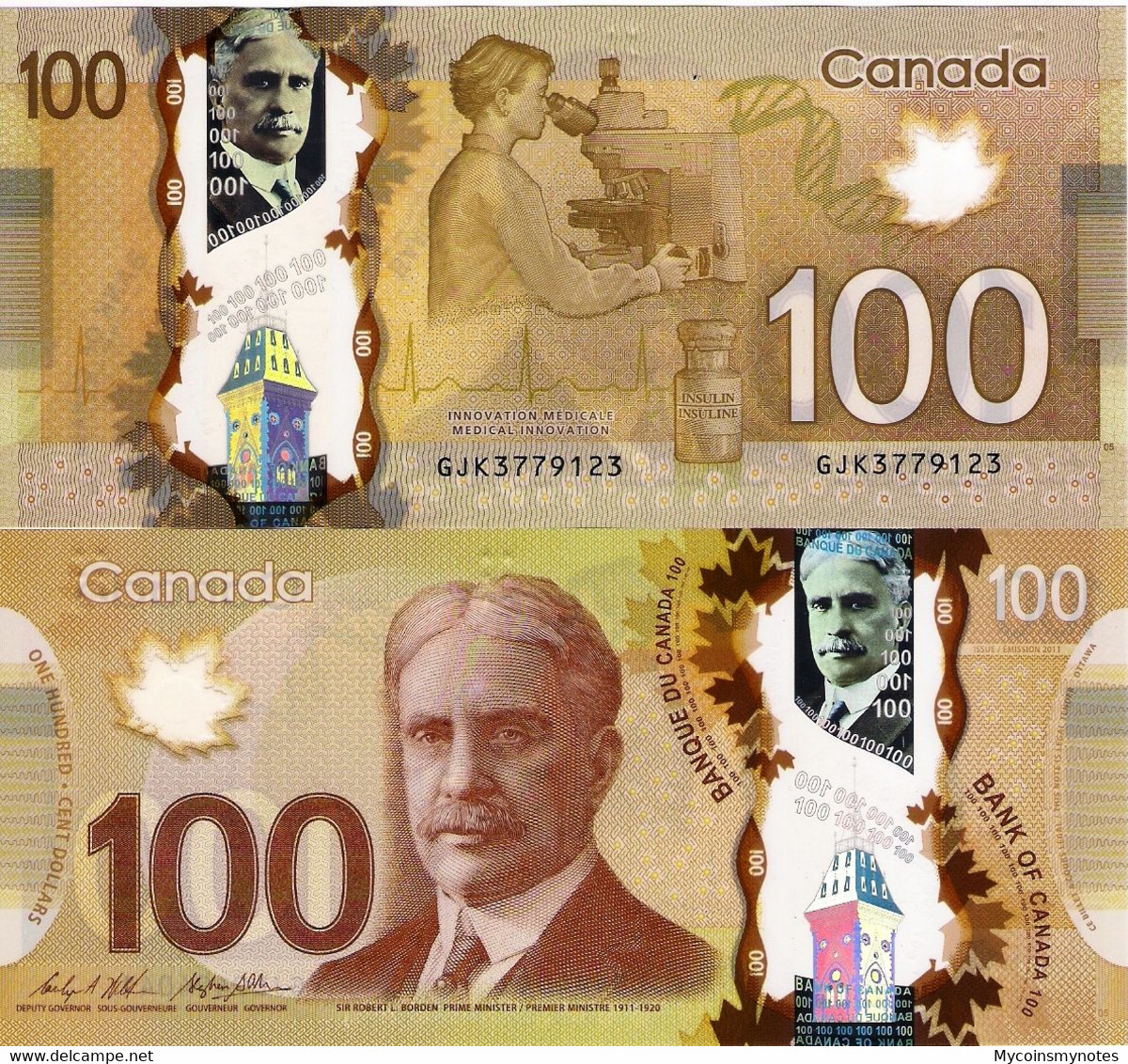CANADA 100 DOLLAR 2011 "2016" P110c, Sir Robert Borden, Polymer, UNC - Canada