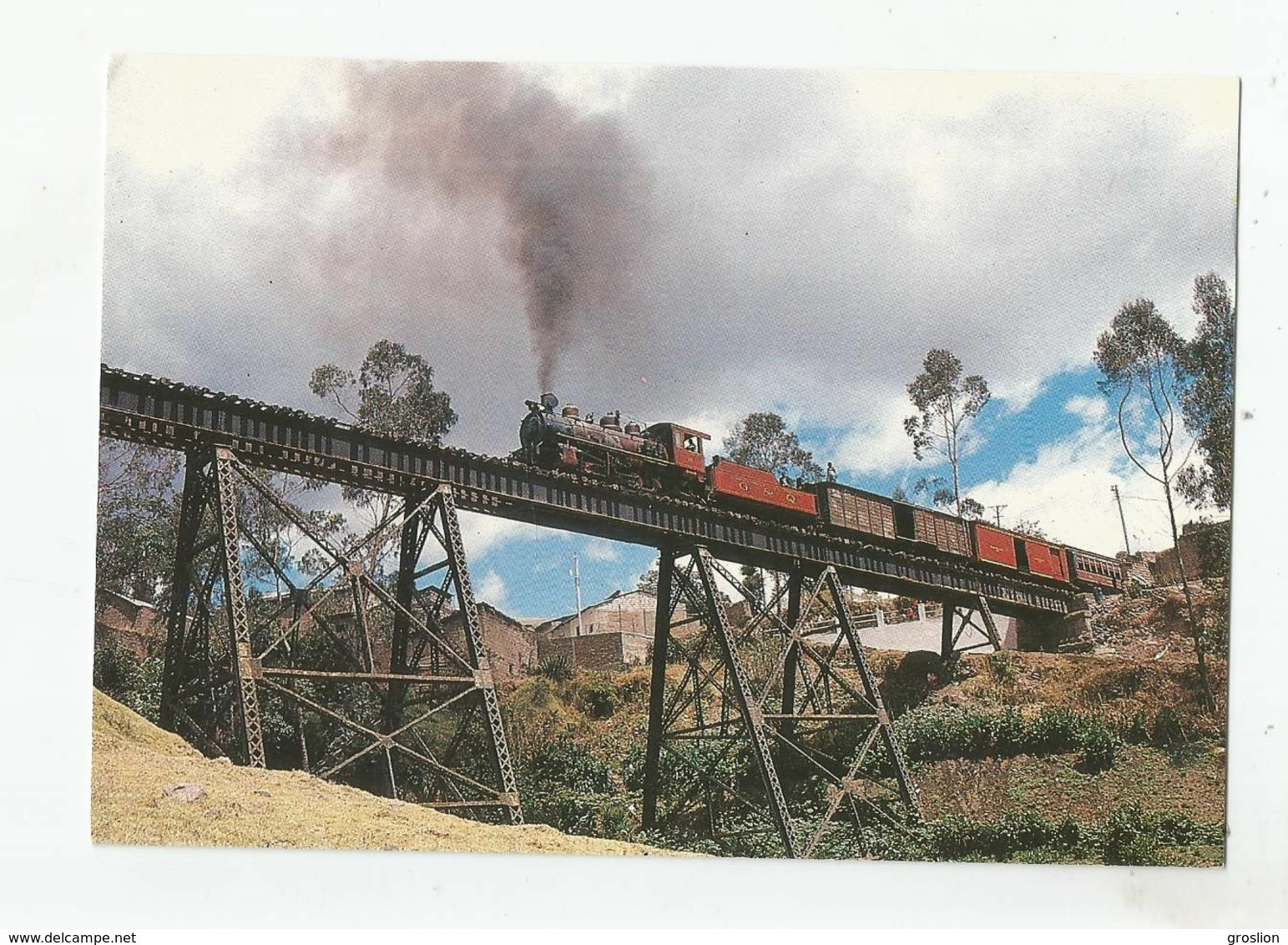 EQUATOR 129 MIXTE TRAIN ARRIVING FROM BUCAY ON THE ALAUSI VIADUCT .STEAM ALL OVER THE WORLD. AUGUST 19 TH 1988 - Ecuador