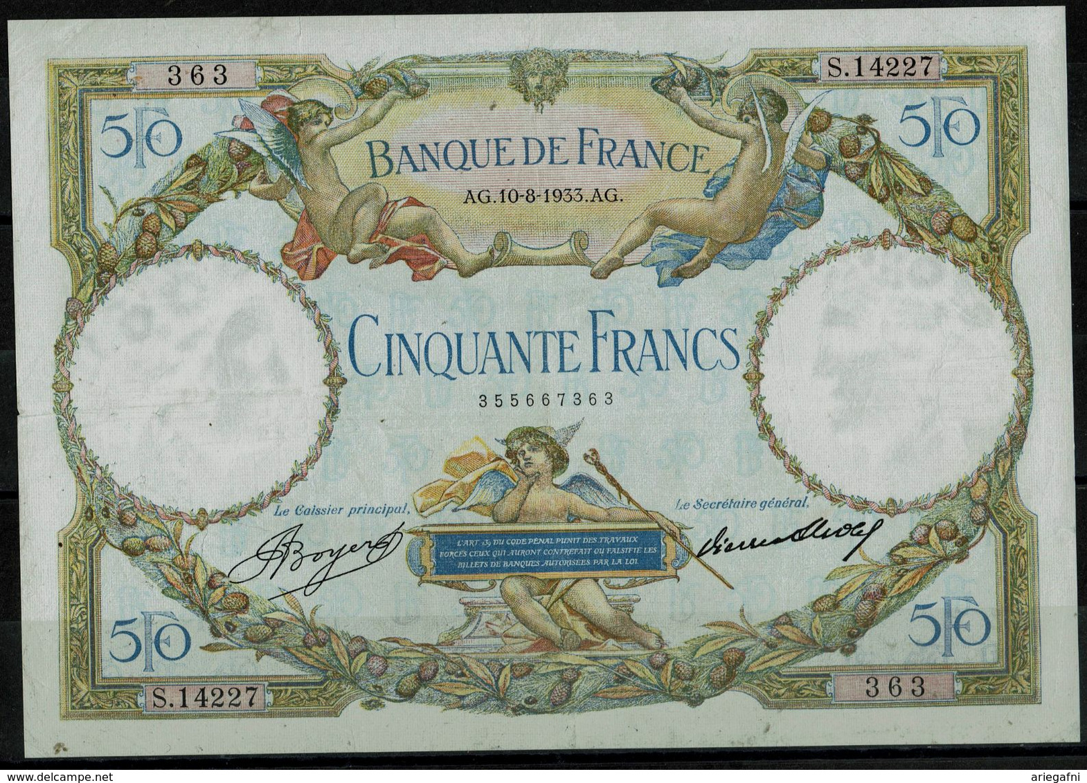 FRANCE 1933 BANKNOTES 50 F VF!! - 50 F 1927-1934 ''Luc Olivier Merson''