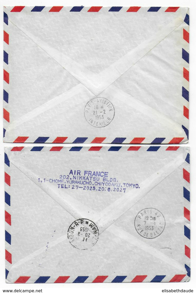 1953 - ENVELOPPES RECOMMANDEES 1° LIAISON AERIENNE AIR FRANCE JAPON => VIETNAM => FRANCE (SAIGON Et PARIS) AFFR. !! - Storia Postale