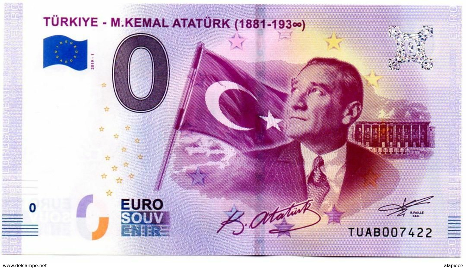 Billet Touristique - Turquie - 0 Euro - M.Kemal Atatürk - (2019-1) - Essais Privés / Non-officiels