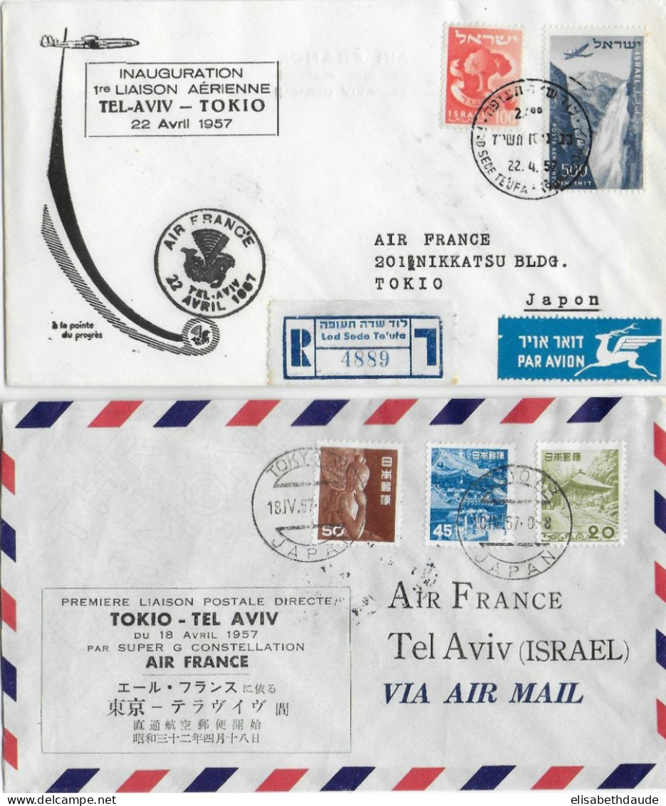 1957 - JAPON - ENVELOPPE 1° LIAISON AERIENNE AIR FRANCE TOKYO => TEL AVIV (ISRAEL) - ALLER ET RETOUR ! - Luftpost