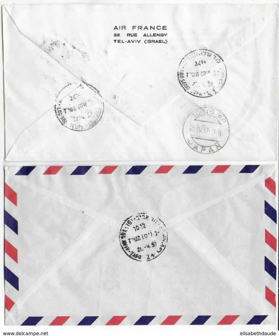 1957 - JAPON - ENVELOPPE 1° LIAISON AERIENNE AIR FRANCE TOKYO => TEL AVIV (ISRAEL) - ALLER ET RETOUR ! - Luchtpost