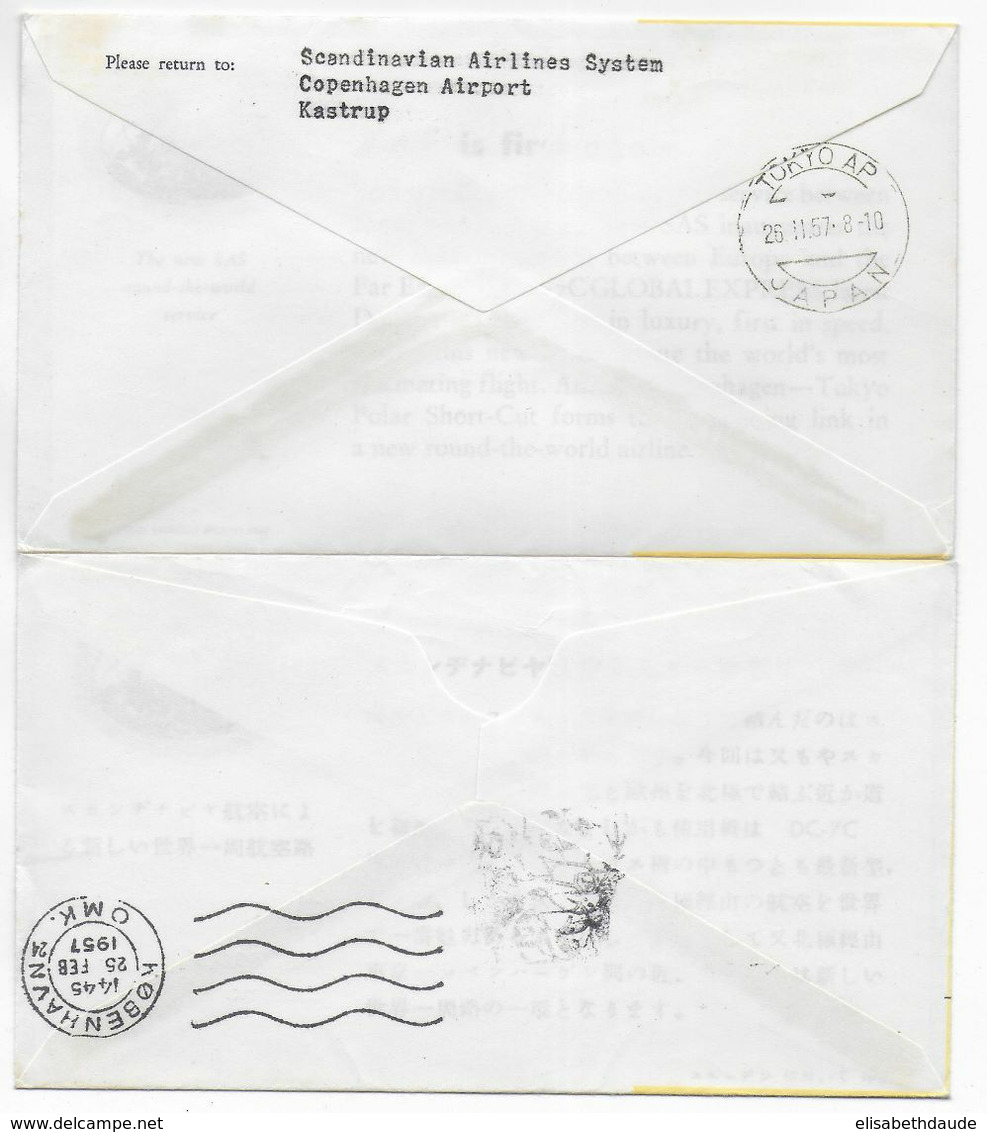 1957 - JAPON / DANMARK - ENVELOPPE 1° LIAISON AERIENNE SAS TOKIO => COPENHAGUE - ALLER ET RETOUR ! - Lettres & Documents