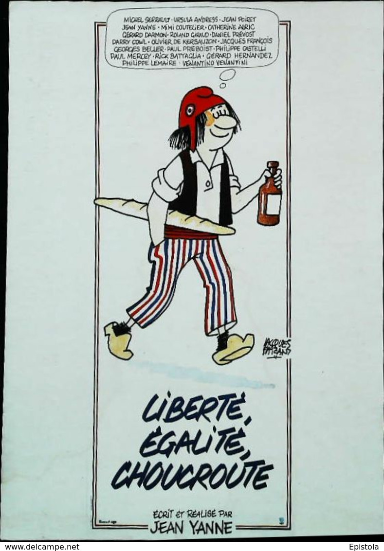 Illustration Faizant 1985  Film Liberté égalité Choucroute Jean Yanne Bonnet Phrygien  Baguette Vin Rouge - Faizant