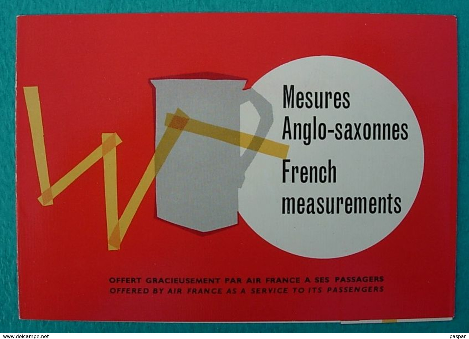 Carte AIR FRANCE Mesures Anglo-saxonnes Tailles Pointures - Caravelle - Reclamegeschenk