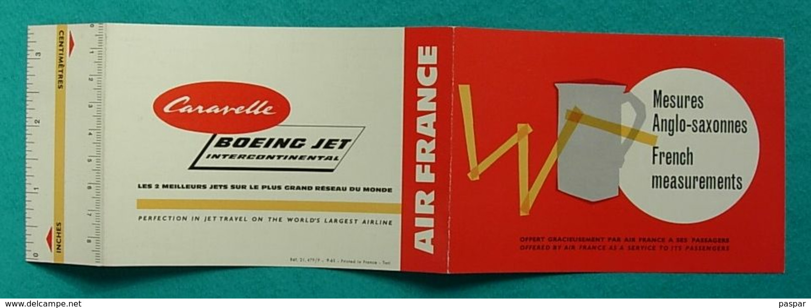 Carte AIR FRANCE Mesures Anglo-saxonnes Tailles Pointures - Caravelle - Cadeaux Promotionnels