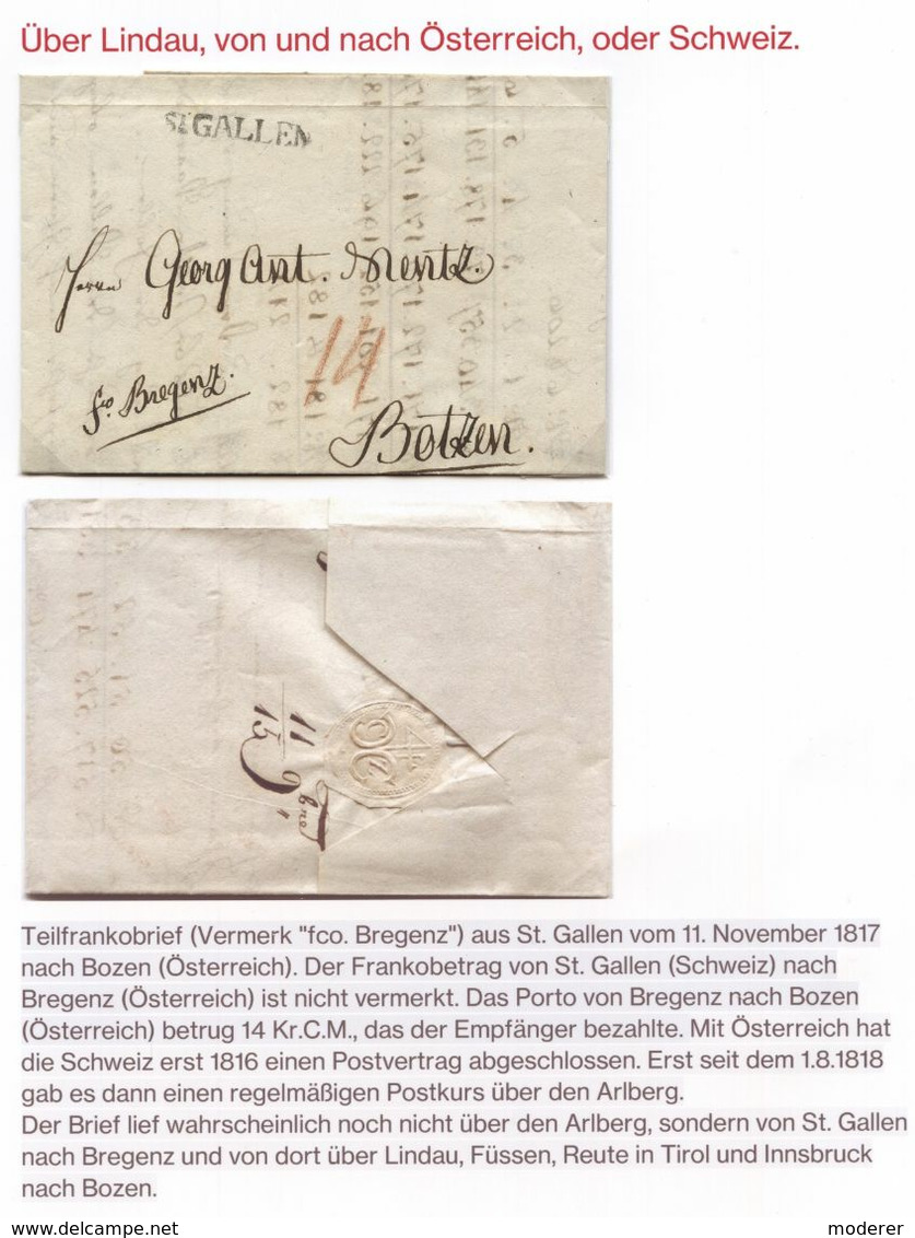 Vorphilabrief Mit Inhalt Aus St. Gallen Schweiz Franko Bregenz Österreich Nach Bozen Tirol Österreich 11.11.1817 - ...-1845 Préphilatélie
