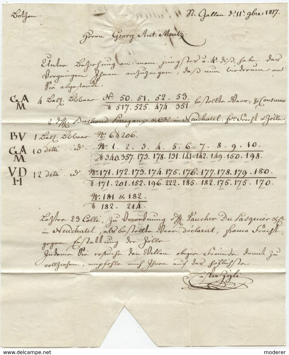 Vorphilabrief Mit Inhalt Aus St. Gallen Schweiz Franko Bregenz Österreich Nach Bozen Tirol Österreich 11.11.1817 - ...-1845 Préphilatélie