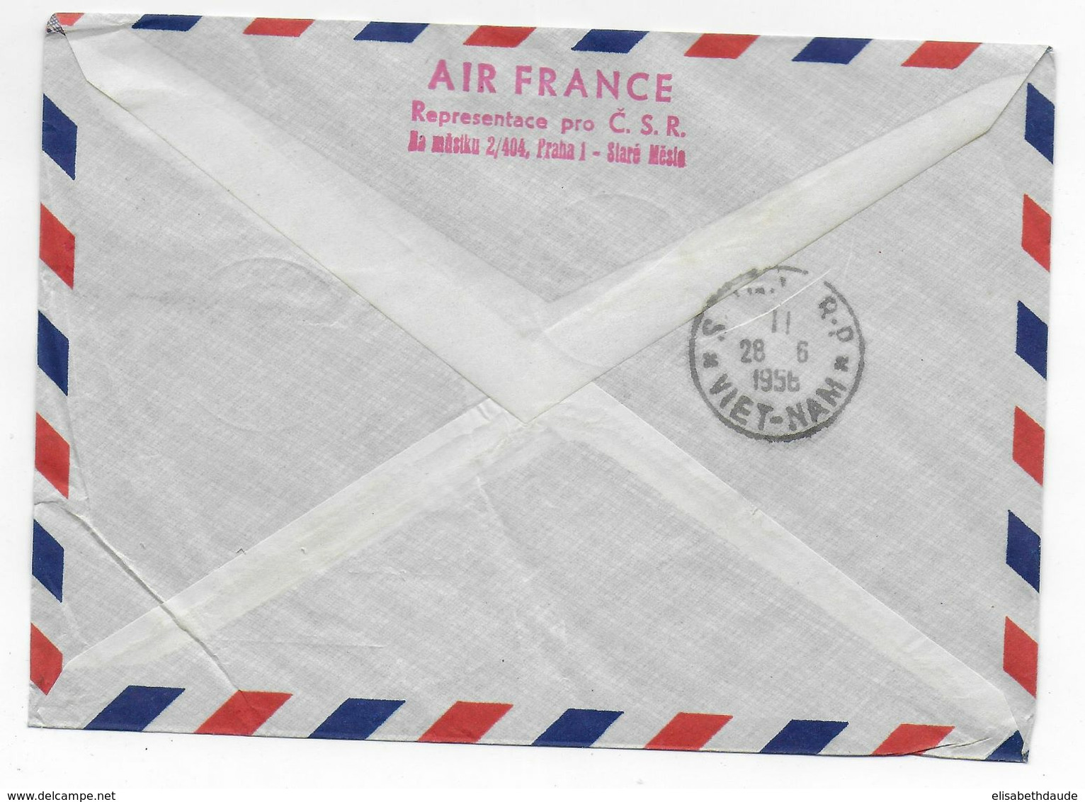 1956 - TCHECOSLOVAQUIE - ENVELOPPE AIR FRANCE 1° VOL De PRAGUE=>BEYROUTH=>KARACHI=>NEW DELHI=>BANGKOK=>SAIGON=>HONGKONG - Airmail