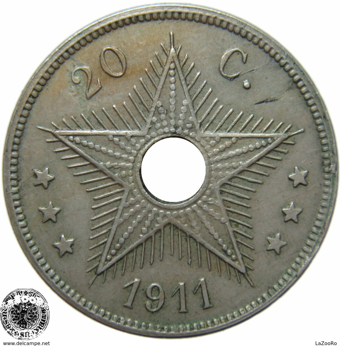 LaZooRo: Belgian Congo 20 Centimes 1911 XF - 1910-1934: Albert I