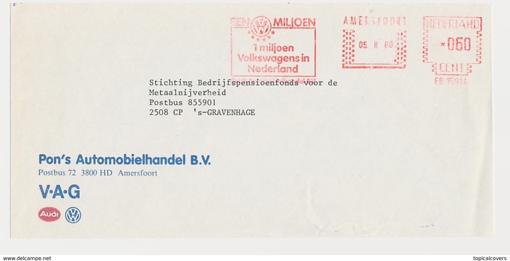 Meter Cover Front Netherlands 1980 One Million Volkswagens In The Netherlands - Voitures