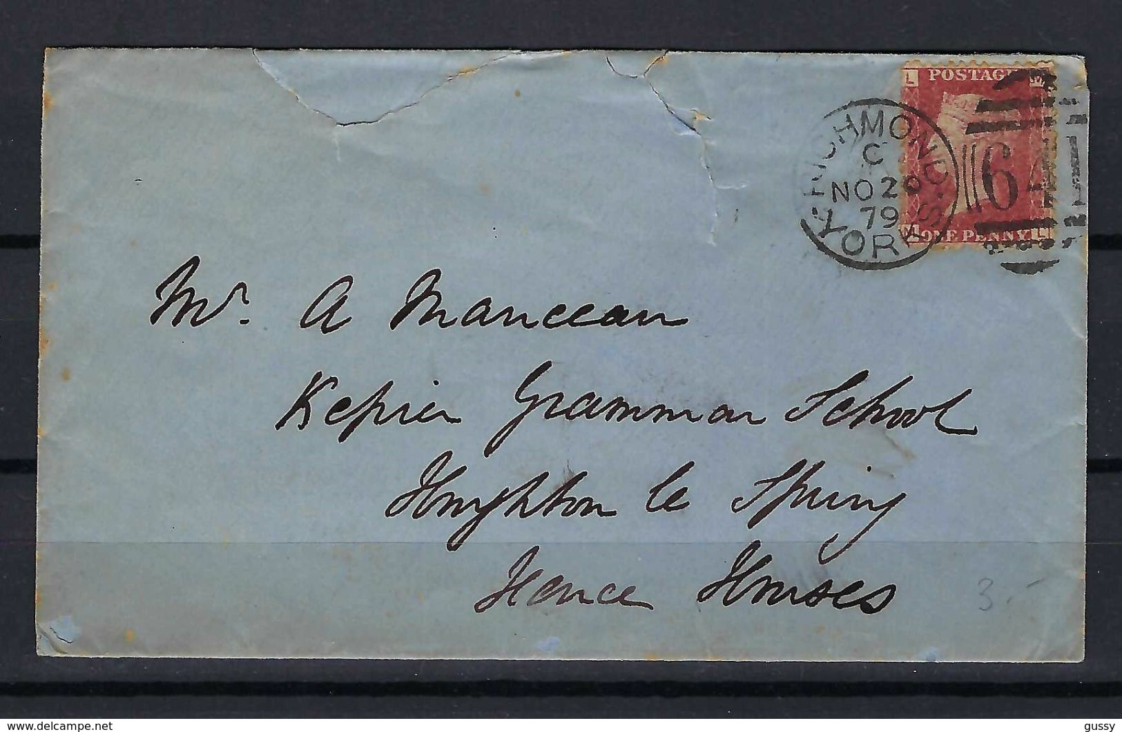 GRANDE BRETAGNE 1879: LSC De Richmond (Yorkshire) Pour Fence Houses Avec Le Y&T 26, Pl.215, Obl. CAD - Covers & Documents