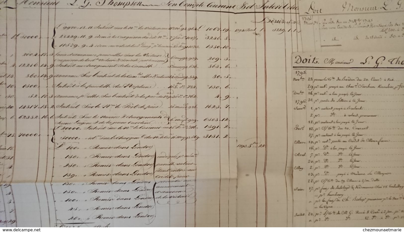 NAVIRES NEPTUNE VICTOIRE FORT DE PAIX CAMILLE CASIMIR - L.G. THOMPSON 1794-1795-1797 COMPTE CHEZ DELAVIGNE HAMBOURG - Historical Documents