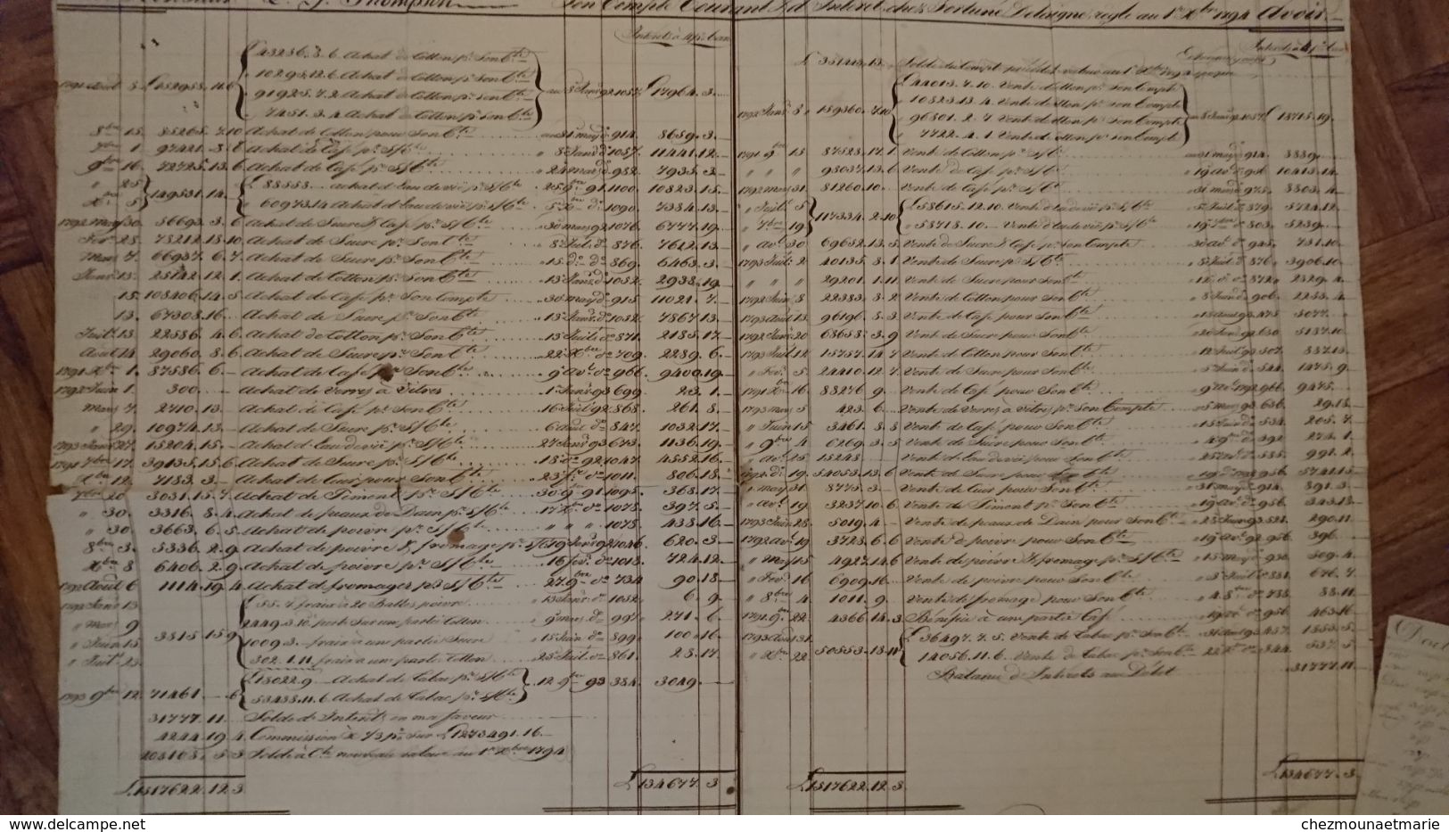 NAVIRES NEPTUNE VICTOIRE FORT DE PAIX CAMILLE CASIMIR - L.G. THOMPSON 1794-1795-1797 COMPTE CHEZ DELAVIGNE HAMBOURG - Historical Documents