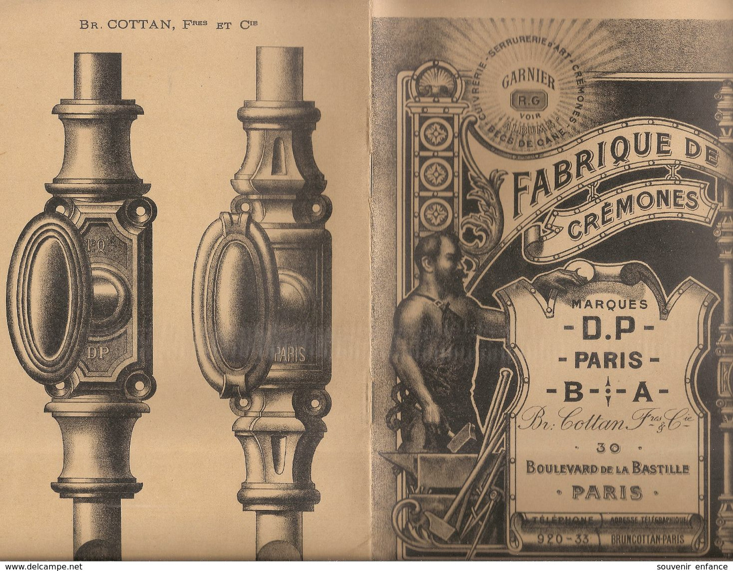 Maison Garnier Fabrique De Crémones Br Cottan Boulevard La Bastille 30 Paris Serrurerie Cuivrerie Arts Décoratifs - Catalogi