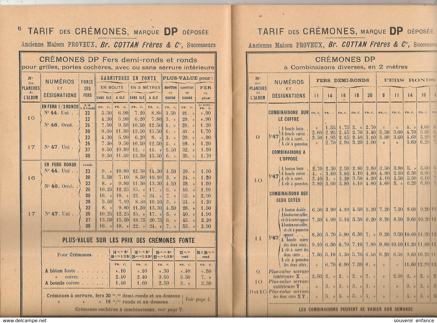 Maison Garnier Fabrique De Crémones Br Cottan Boulevard La Bastille 30 Paris Serrurerie Cuivrerie Arts Décoratifs - Catalogues