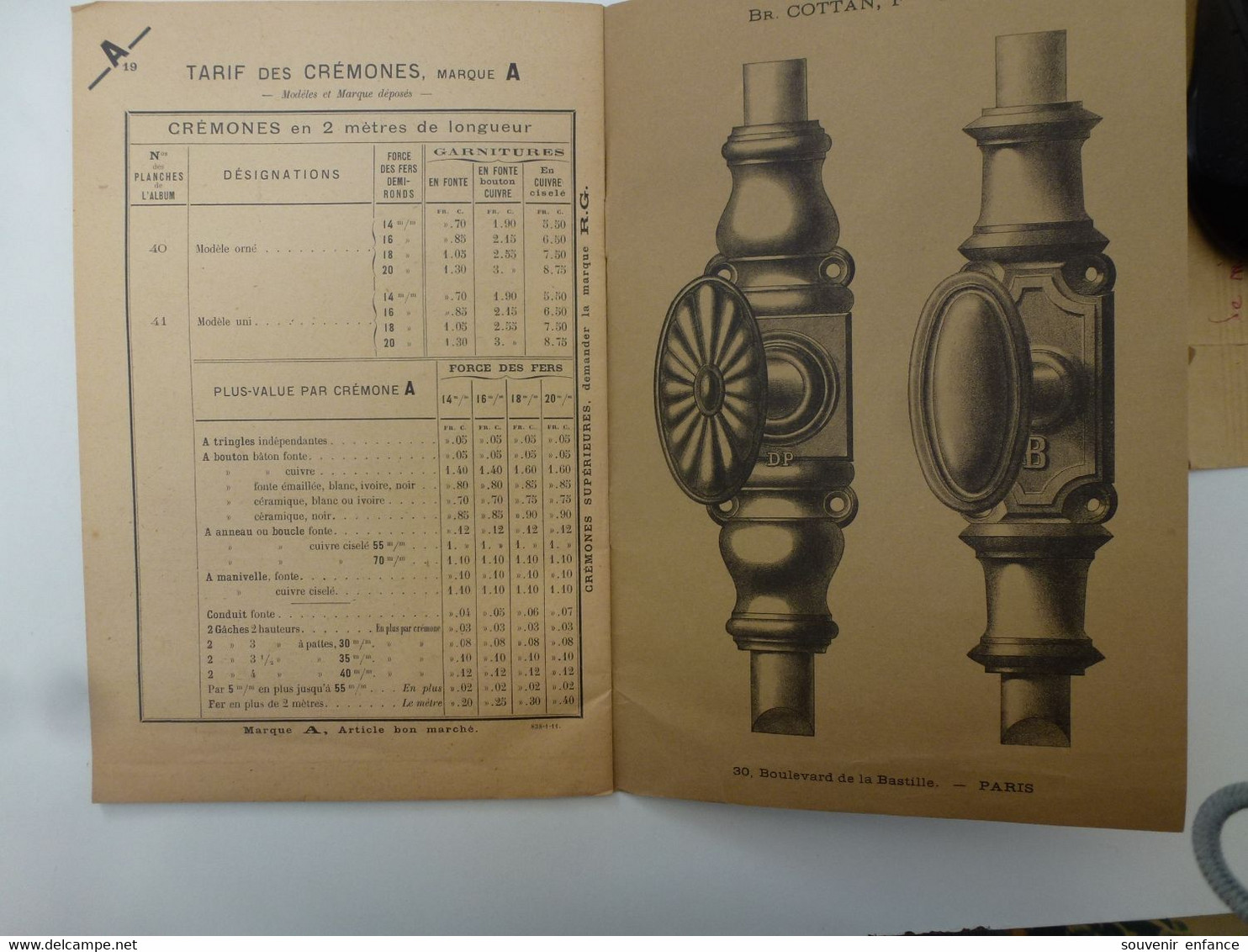 Maison Garnier Fabrique De Crémones Br Cottan Boulevard La Bastille 30 Paris Serrurerie Cuivrerie Arts Décoratifs - Catalogues