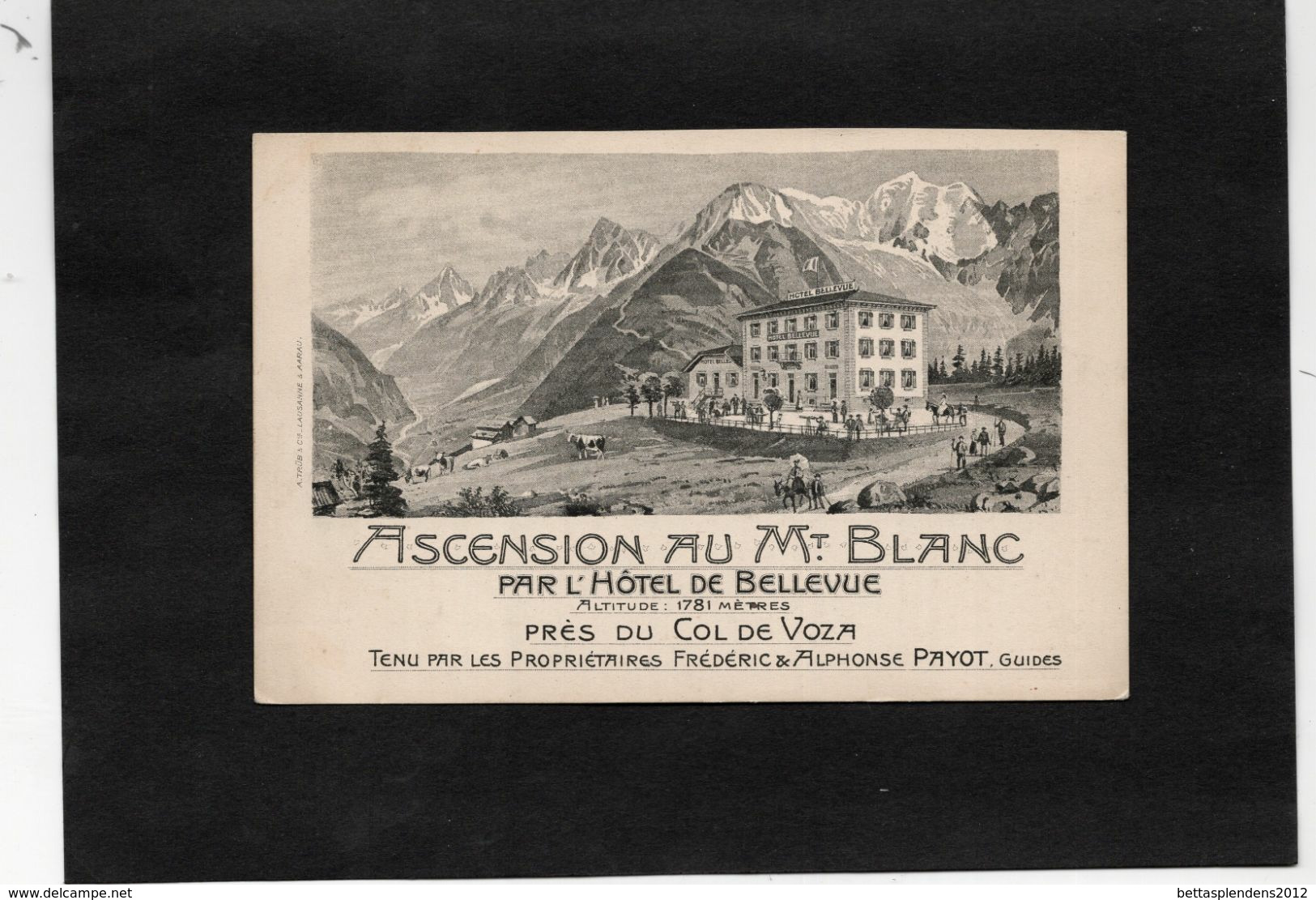 Carte Publicitaire Illustrée - ASCENSION AU Mt BLANC Par L'HOTEL De BELLEVUE Près Du COL DE VOZA - Advertising