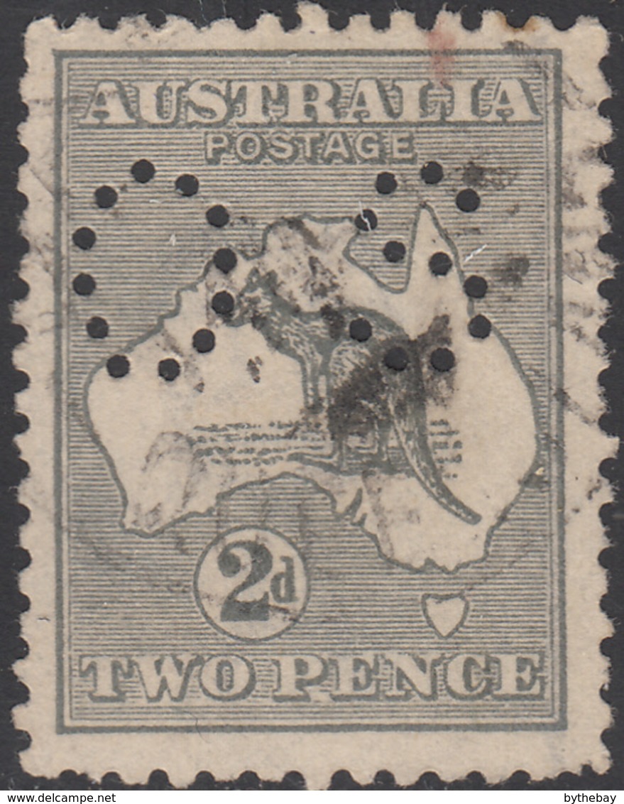 Australia 1915-24 Used Sc #45 SG #O43 2p Kangaroo And Map Die I Small OS Puncture Variety - Dienstzegels