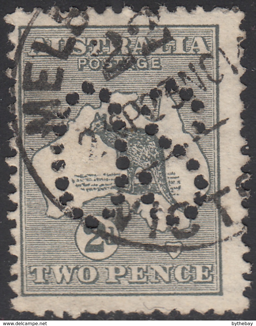 Australia 1913 Used Sc #3 SG #O3 2p Kangaroo And Map Die I Large OS Puncture Short Perfs - Dienstzegels