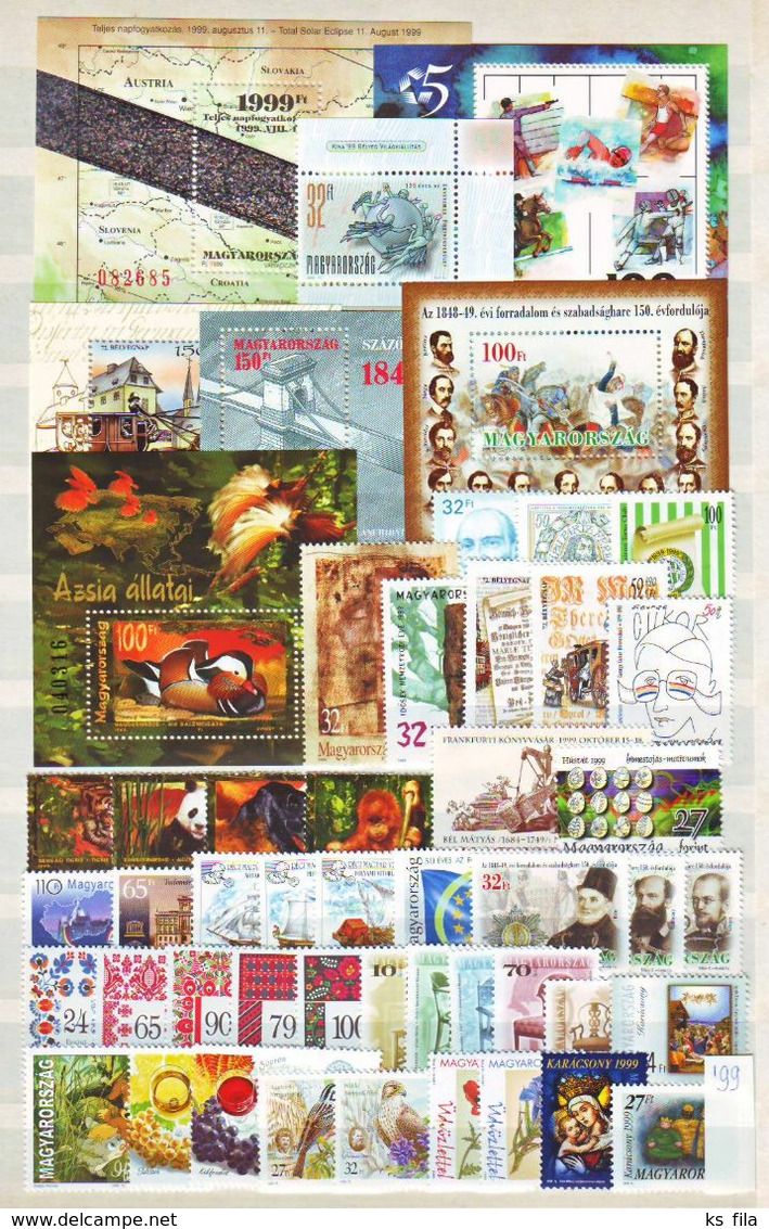 HUNGARY 1999 Full Year 44 Stamps + 6 S/s . MNH - Full Years