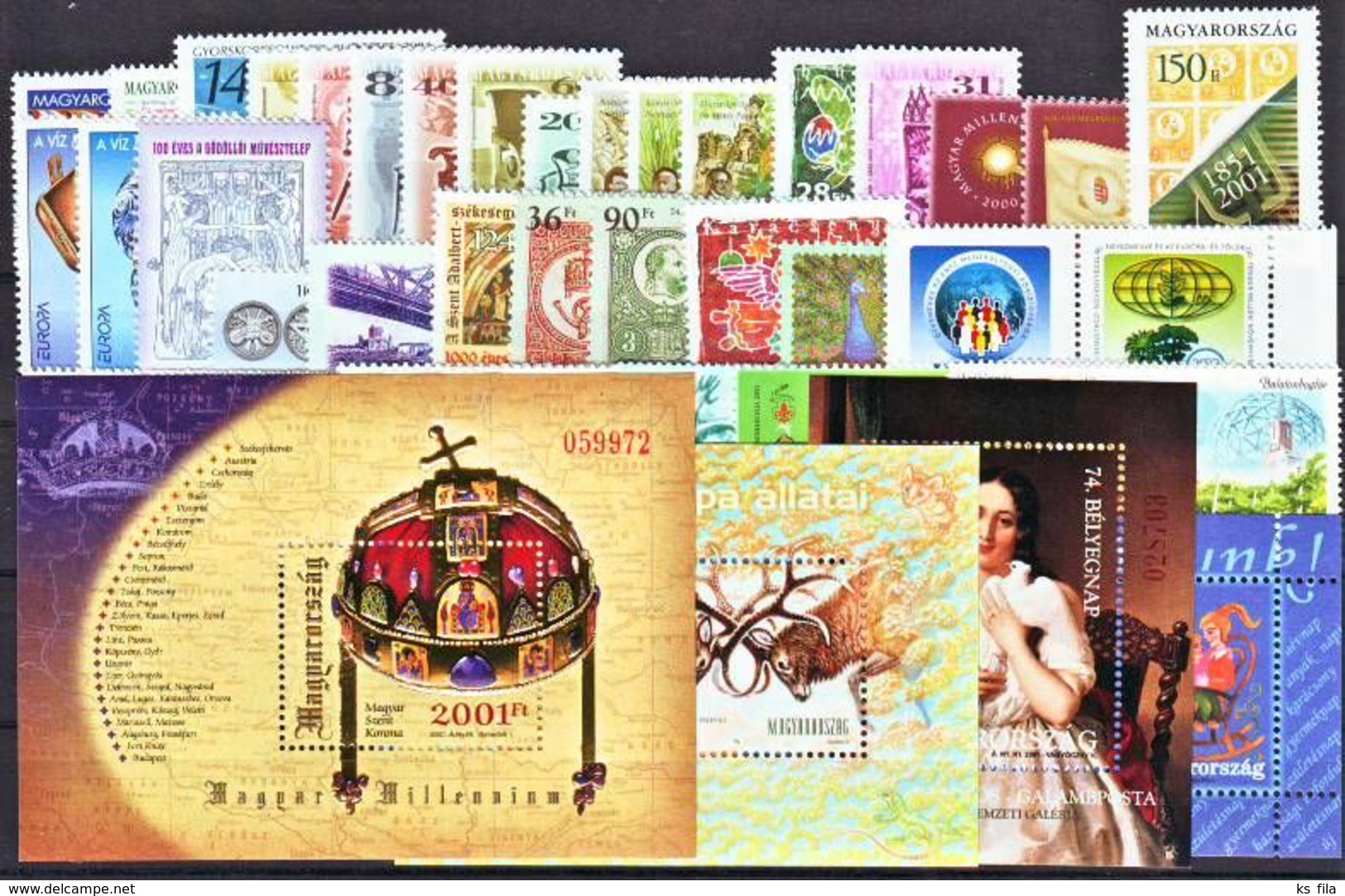 HUNGARY 2001 Full Year 42 Stamps + 6 S/s - MNH - Full Years