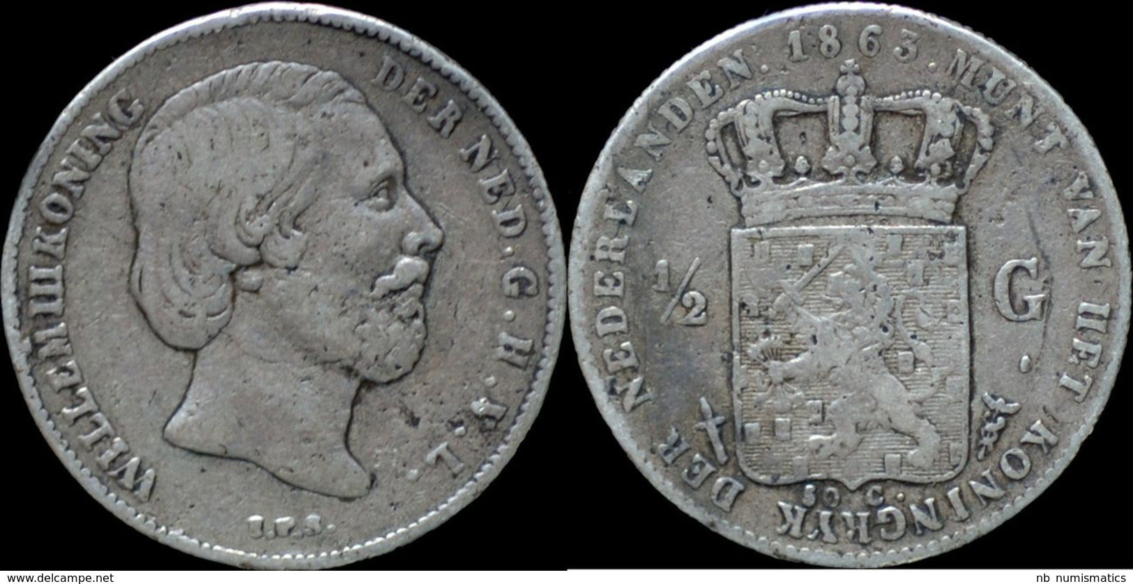 Netherlands Willem III 1/2 Gulden 1863 - 1840-1849 : Willem II