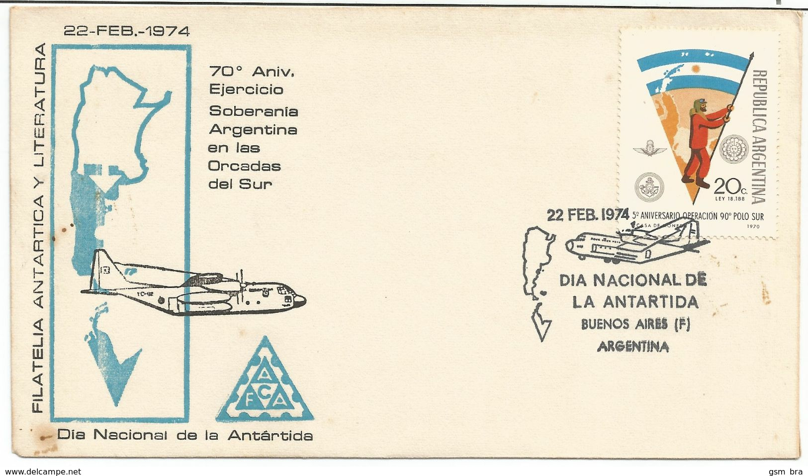 Argentina 1974: FDC - Celebrating National Antarctica Day, Map, Airplane. - Vuelos Polares
