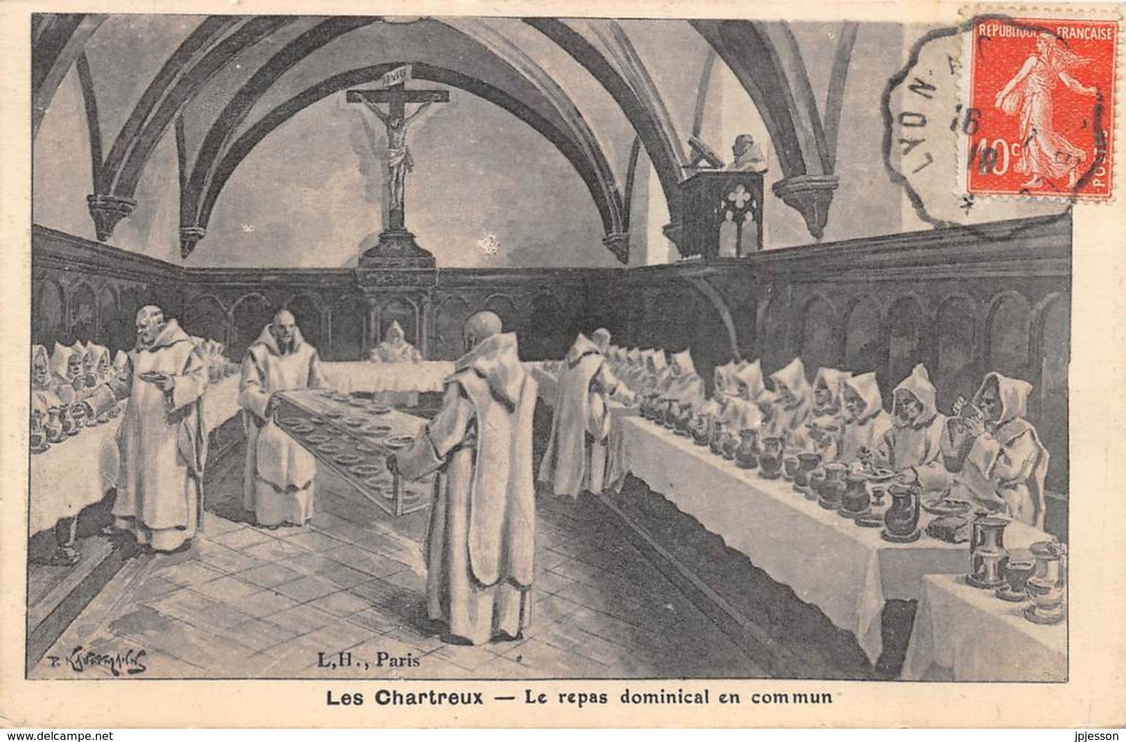 ILLUSTRATEUR - KAUFFMANN - "LES CHARTREUX" - LE REPAS DOMINICAL EN COMMUN - ISERE, CHARTREUSE, RELIGION - Kauffmann, Paul