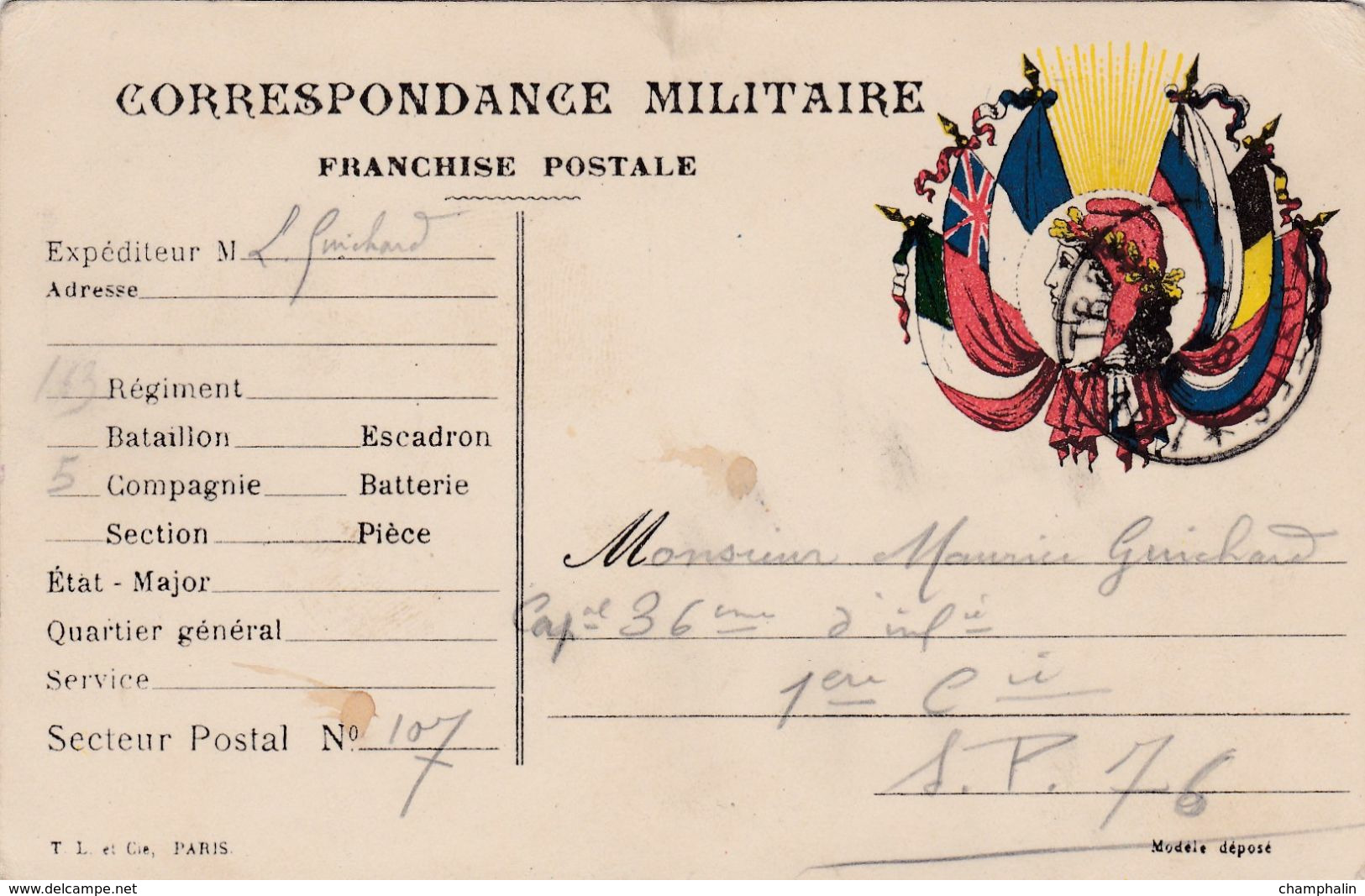 Carte De Correspondance Militaire - 6 Août 1917 - 163ème Pour 36ème Régiment D'Infanterie - SP N°107 & 76 - Oorlog 1914-18