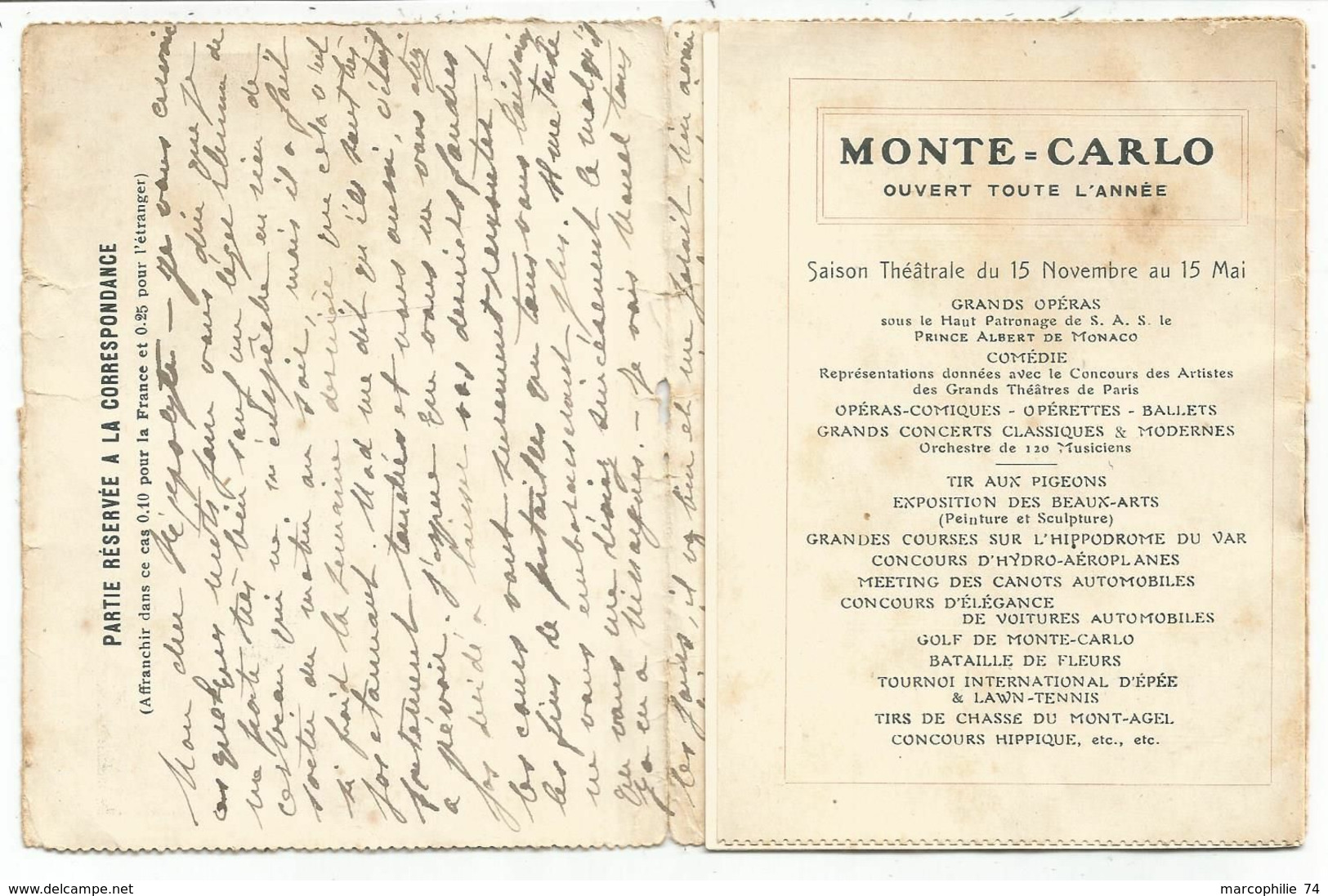 CARTE LETTRE DEPLIANT MONACO MONTE CARLO + UNE JOUEUSE DE TENNIS - Monte-Carlo