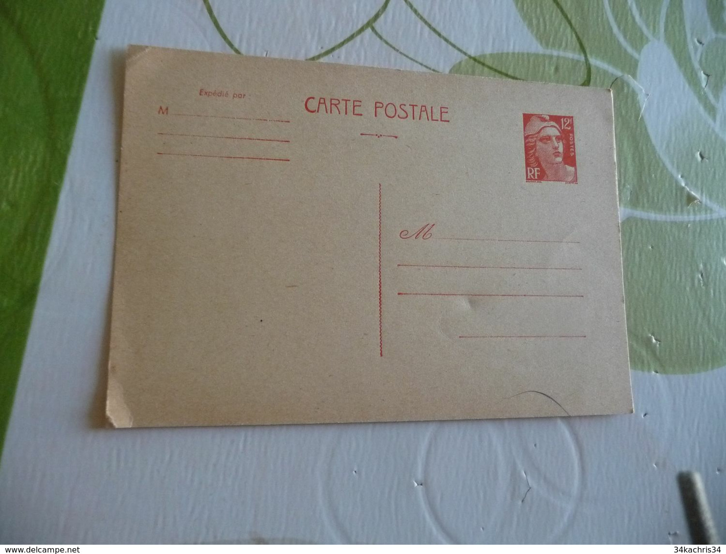 Lettre France Entier Vierge 12 Francs Orange Gandon - Standard Postcards & Stamped On Demand (before 1995)