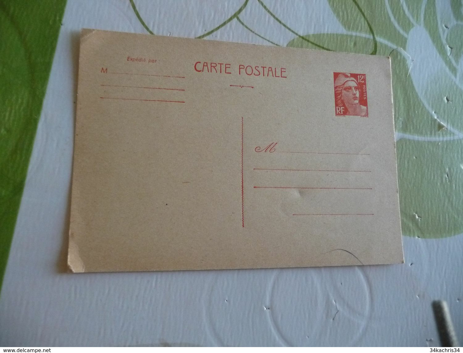 Lettre France Entier Vierge 12 Francs Orange Gandon - Postales Tipos Y (antes De 1995)