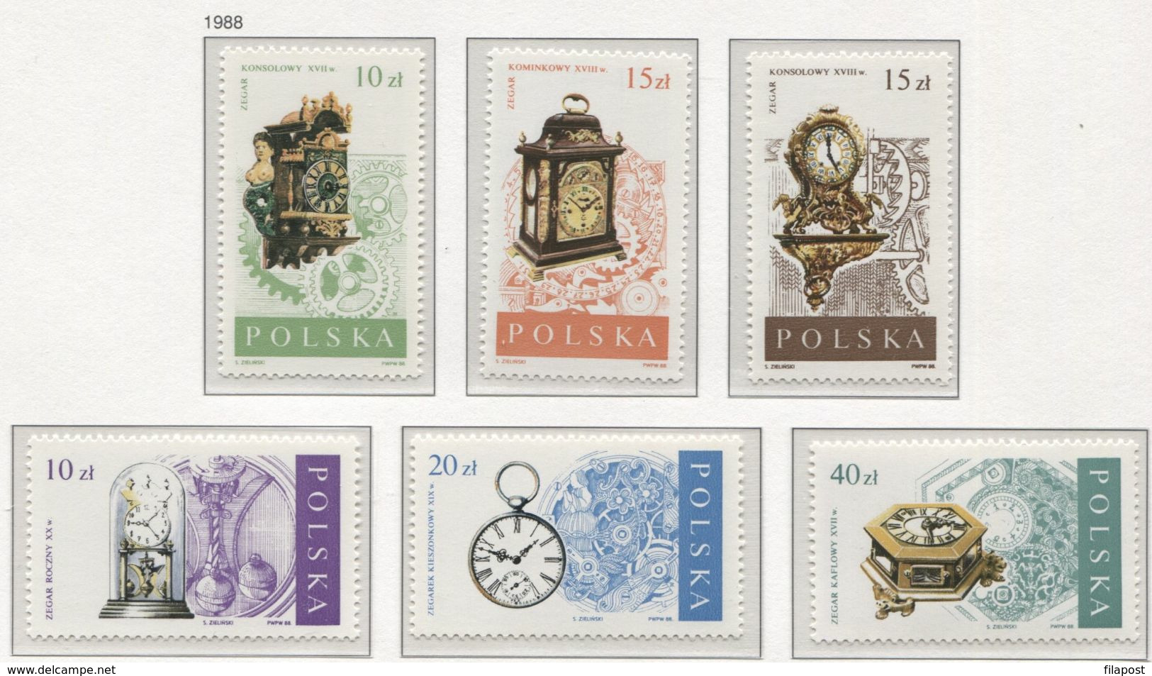 POLAND 1988 Mi 3144-49 Old Clocks, Antique, Vintage, Full Set MNH** - Horlogerie
